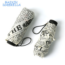 Pongee Fabric British Style Full Custom Print 5 Doble manual de peso ligero Mini Umbrella Newspaper Pattern